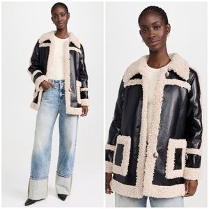 Badgley Mischka NWT Faux Shearling Single Breasted Club Collar Coat Size S